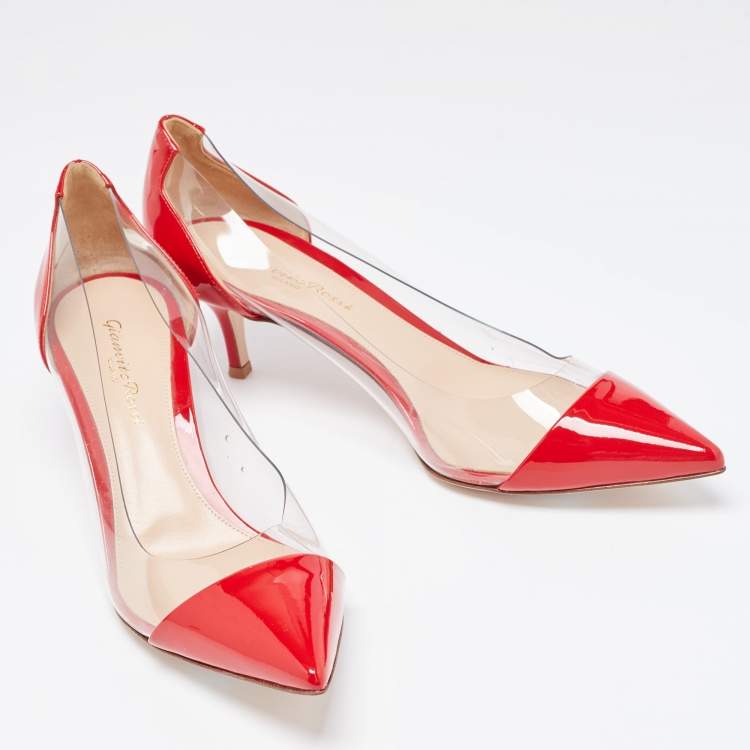 Pre Owned Gianvito Rossi Red Patent and PVC Plexi Pumps Size 38.5