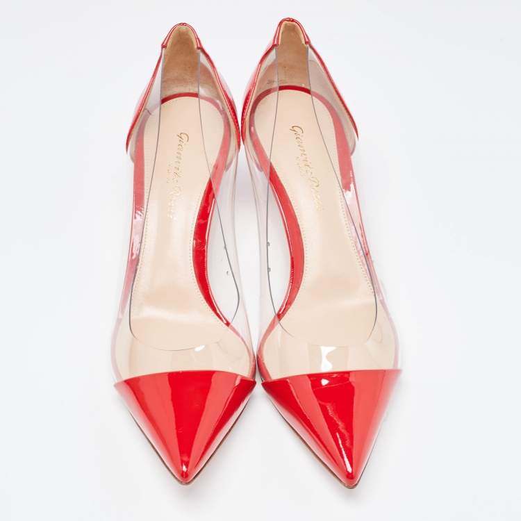 Pre Owned Gianvito Rossi Red Patent and PVC Plexi Pumps Size 38.5