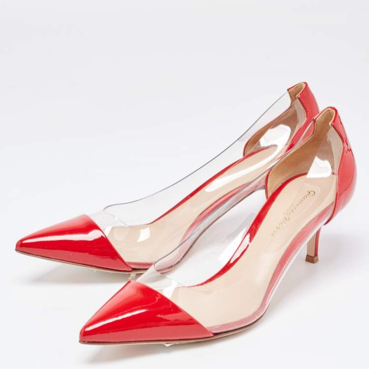 Pre Owned Gianvito Rossi Red Patent and PVC Plexi Pumps Size 38.5