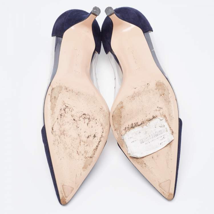 Pre Owned Gianvito Rossi Navy Blue Suede and PVC Plexi  Pumps Size 38.5