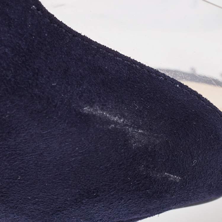 Pre Owned Gianvito Rossi Navy Blue Suede and PVC Plexi  Pumps Size 38.5