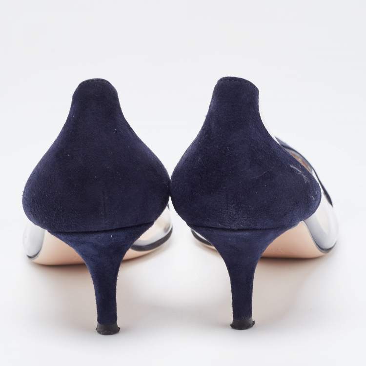 Pre Owned Gianvito Rossi Navy Blue Suede and PVC Plexi  Pumps Size 38.5