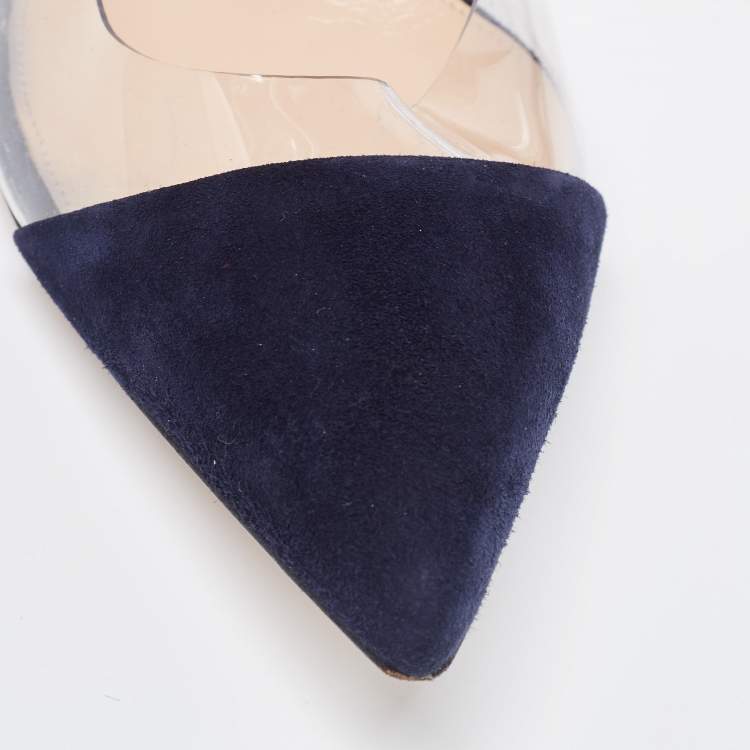 Pre Owned Gianvito Rossi Navy Blue Suede and PVC Plexi  Pumps Size 38.5