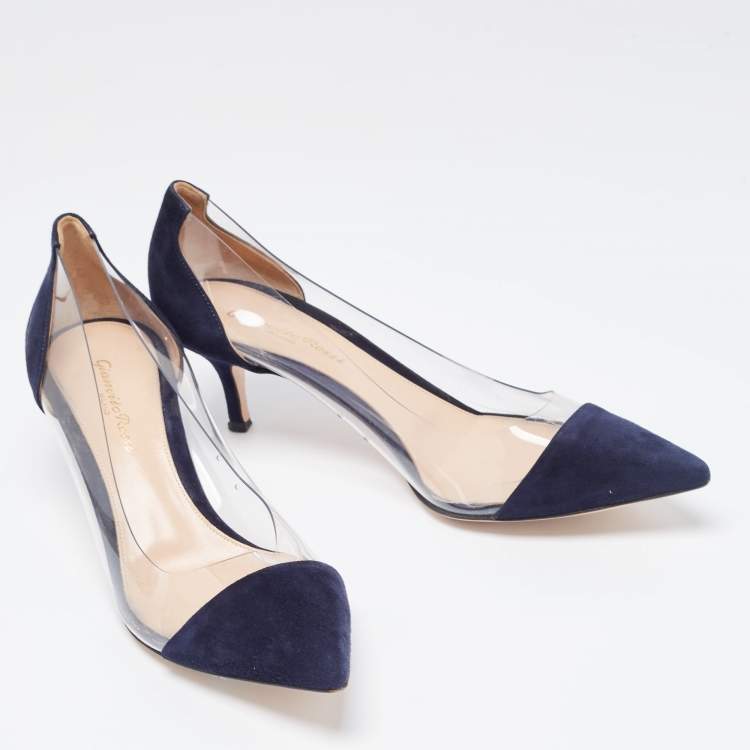 Pre Owned Gianvito Rossi Navy Blue Suede and PVC Plexi  Pumps Size 38.5