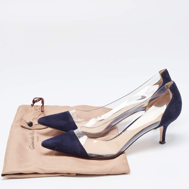 Pre Owned Gianvito Rossi Navy Blue Suede and PVC Plexi  Pumps Size 38.5