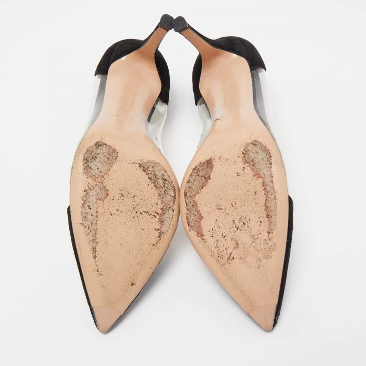 Pre Owned Gianvito Rossi Black Suede and PVC Plexi Pointed Toe Pumps Size 36.5