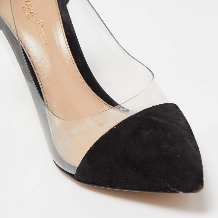 Pre Owned Gianvito Rossi Black Suede and PVC Plexi Pointed Toe Pumps Size 36.5