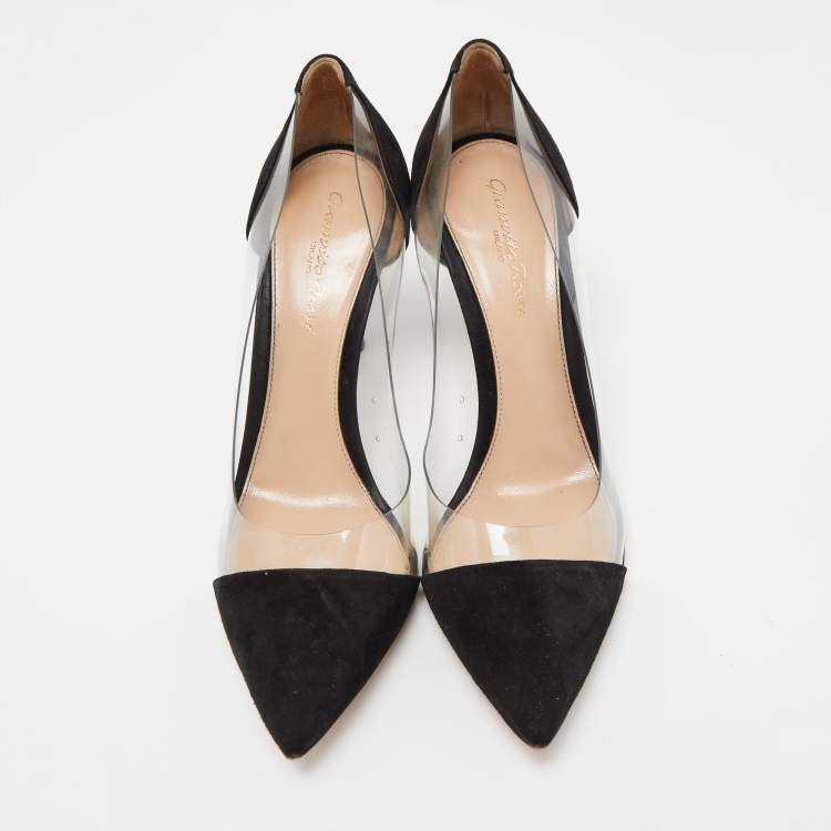 Pre Owned Gianvito Rossi Black Suede and PVC Plexi Pointed Toe Pumps Size 36.5