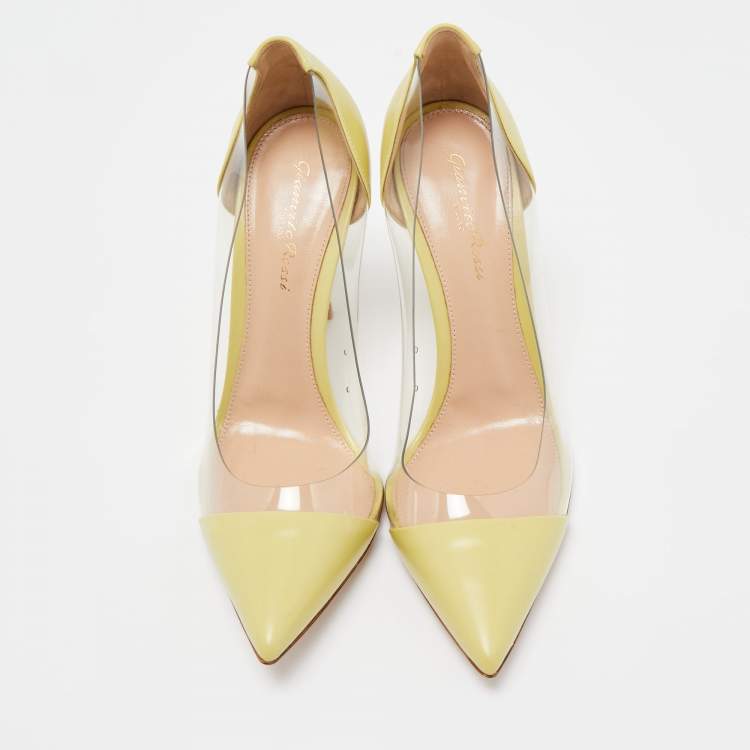 Pre Owned Gianvito Rossi Light Yellow Leather and PVC Plexi Pumps Size 38.5