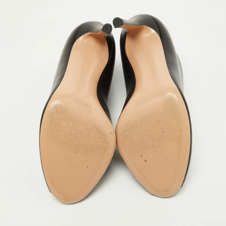 Pre Owned Gianvito Rossi Black Leather V-Neck Peep Toe Ankle Boots Size 38