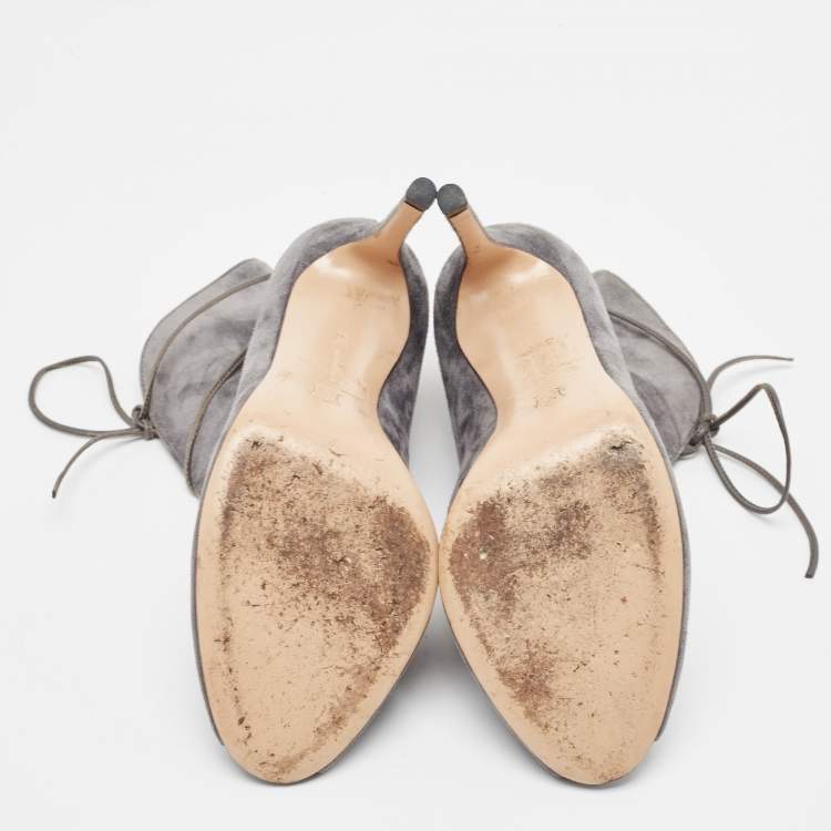 Pre Owned Gianvito Rossi Grey Suede Jane Ankle Booties Size 38.5