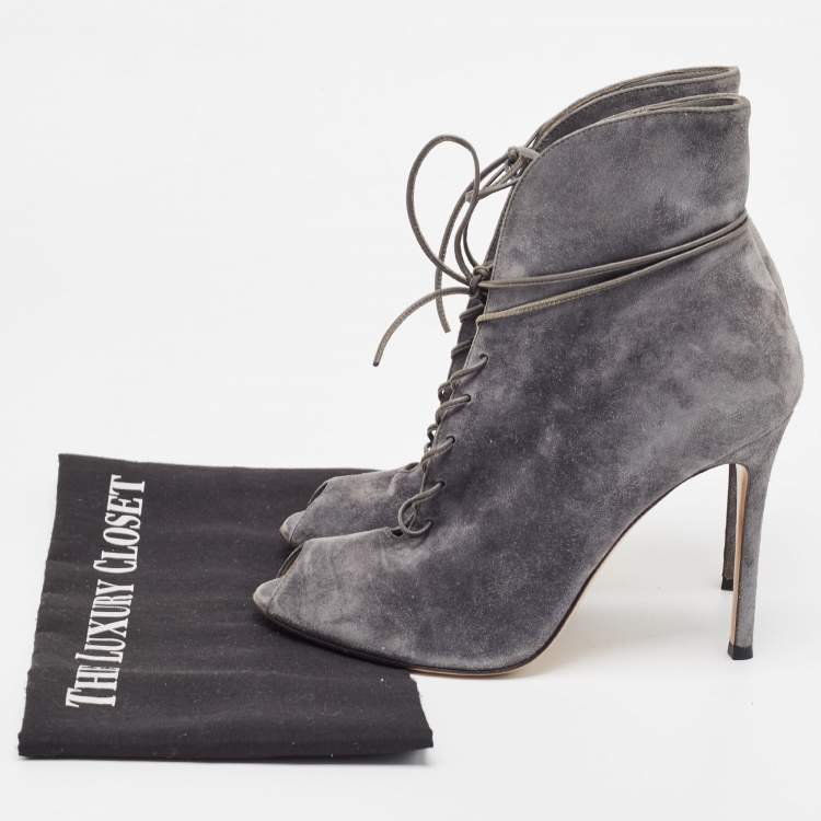 Pre Owned Gianvito Rossi Grey Suede Jane Ankle Booties Size 38.5