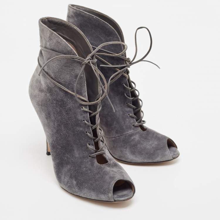 Pre Owned Gianvito Rossi Grey Suede Jane Ankle Booties Size 38.5