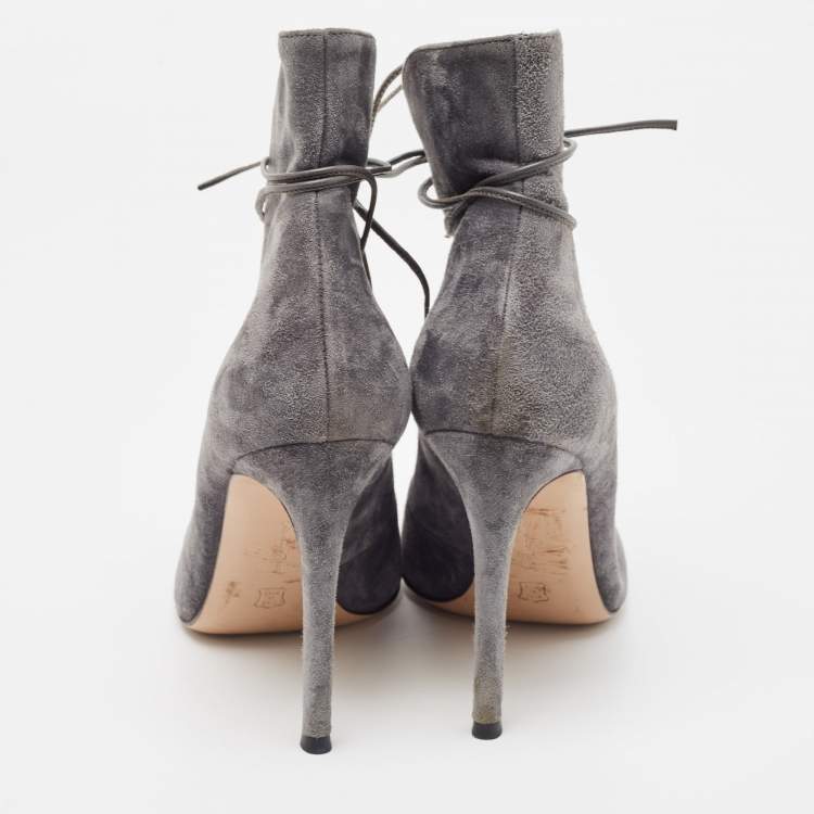 Pre Owned Gianvito Rossi Grey Suede Jane Ankle Booties Size 38.5