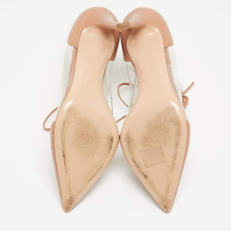 Pre Owned Gianvito Rossi Beige PVC and Leather Helmut Ankle Boots Size 38.5