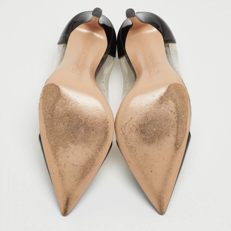 Pre Owned Gianvito Rossi Black Patent Leather and PVC Plexi Pumps Size 37