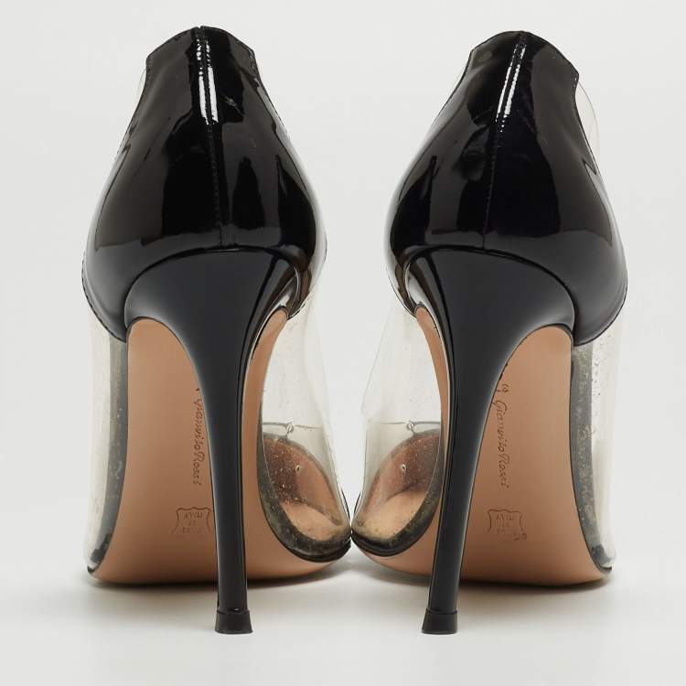 Pre Owned Gianvito Rossi Black Patent Leather and PVC Plexi Pumps Size 37
