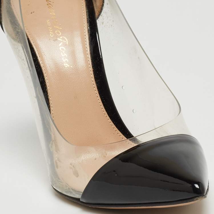 Pre Owned Gianvito Rossi Black Patent Leather and PVC Plexi Pumps Size 37
