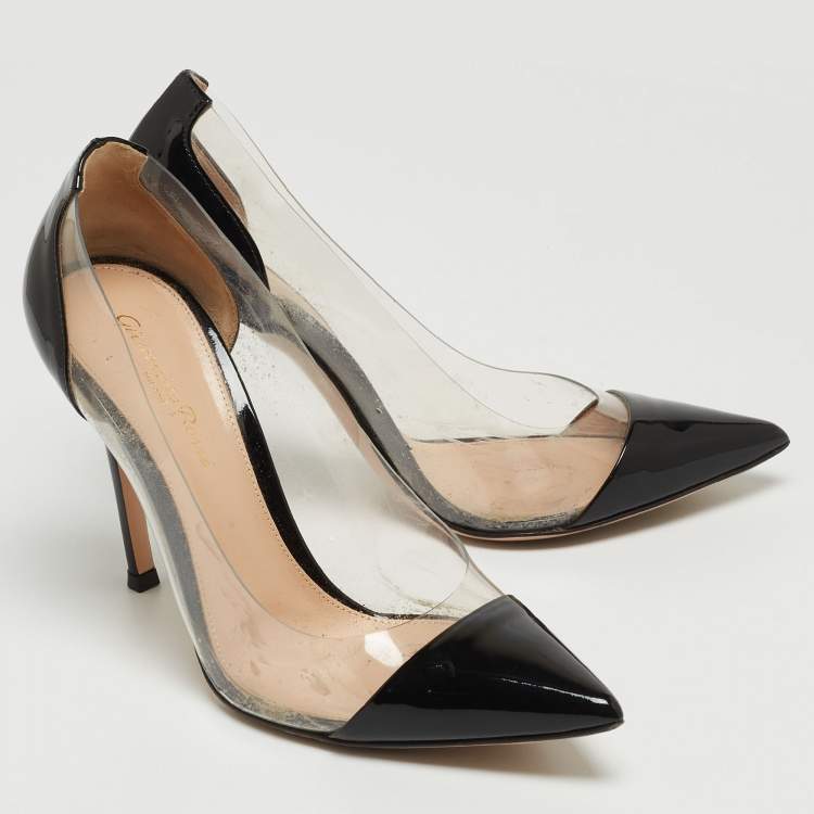 Pre Owned Gianvito Rossi Black Patent Leather and PVC Plexi Pumps Size 37