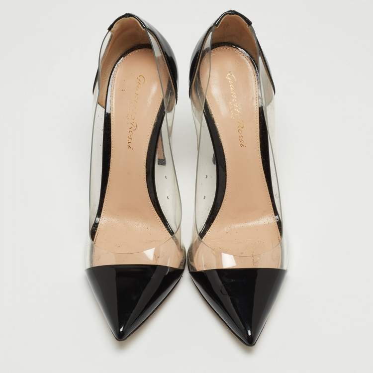 Pre Owned Gianvito Rossi Black Patent Leather and PVC Plexi Pumps Size 37
