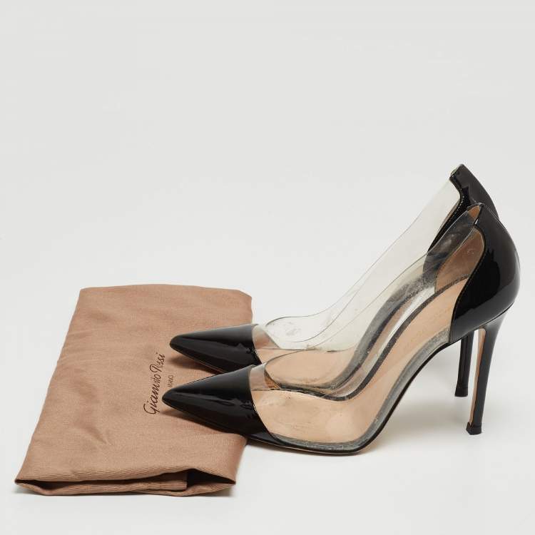 Pre Owned Gianvito Rossi Black Patent Leather and PVC Plexi Pumps Size 37