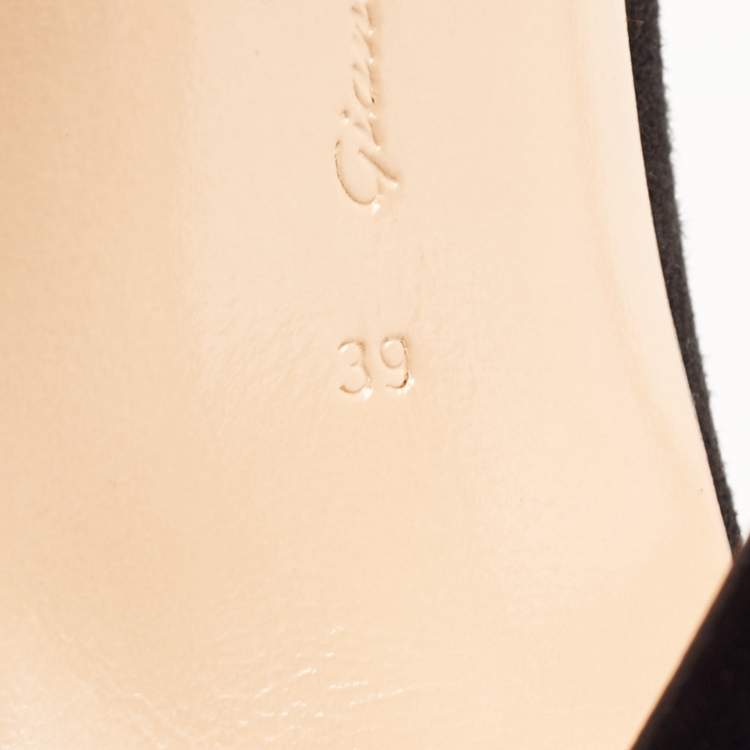 Pre Owned Gianvito Rossi Black Suede Vamp Peep Toe Ankle Booties Size 39