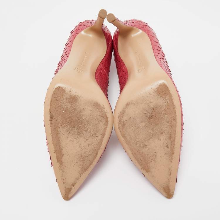 Pre Owned Gianvito Rossi Pink Python Leather Pointed Toe Pumps Size 39