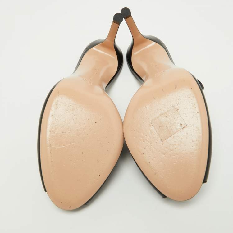 Pre Owned Gianvito Rossi Black Leather Alise Peep Toe Mules Size 37.5