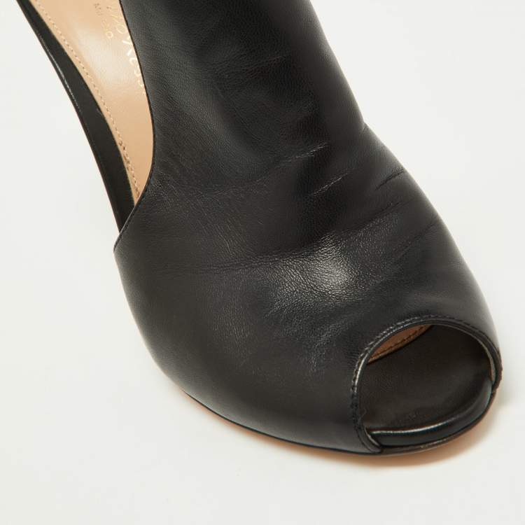 Pre Owned Gianvito Rossi Black Leather Alise Peep Toe Mules Size 37.5