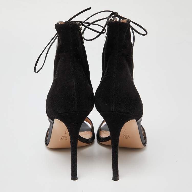 Pre Owned Gianvito Rossi Black Leather and Suede Lace Up Sandals Size 39