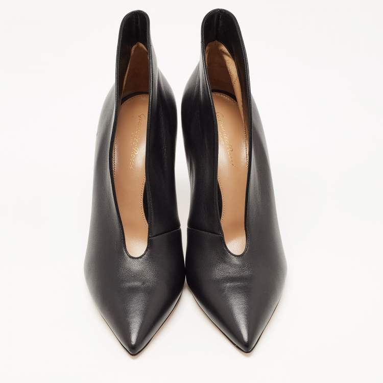 Pre Owned Gianvito Rossi Black Leather Vamp Pointed Toe Booties Size 41