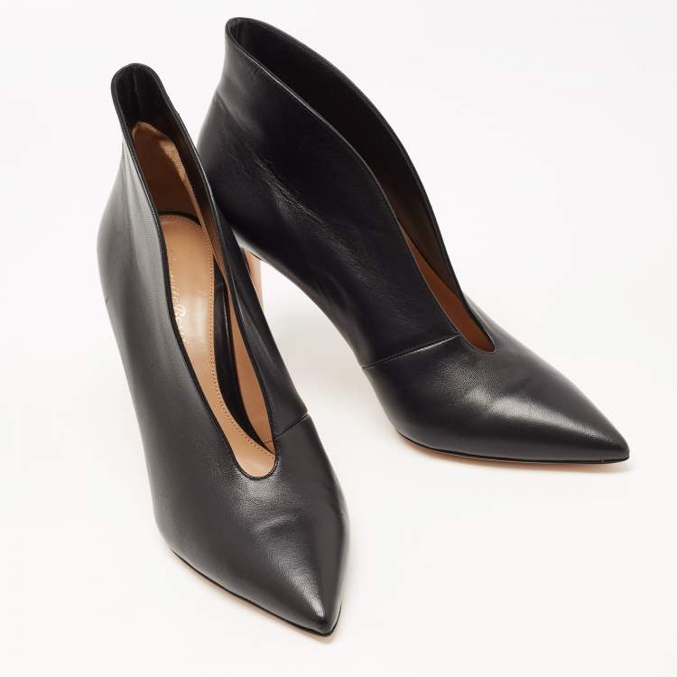 Pre Owned Gianvito Rossi Black Leather Vamp Pointed Toe Booties Size 41