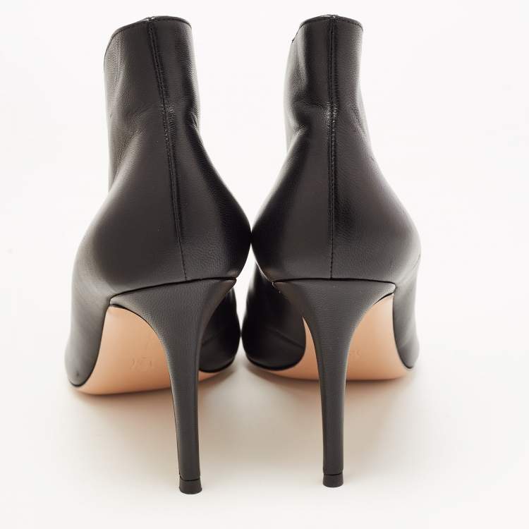 Pre Owned Gianvito Rossi Black Leather Vamp Pointed Toe Booties Size 41