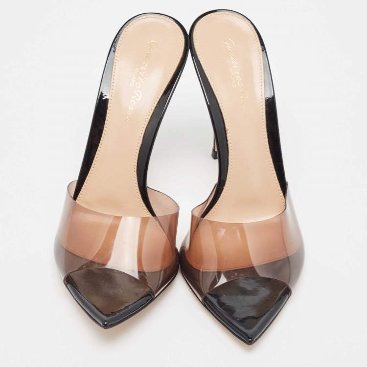 Pre Owned Gianvito Rossi Black/Brown PVC Elle Slides Size 37 