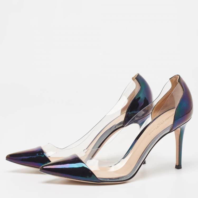 مملوكة مسبقًا Gianvito Rossi Metallic Iridescent Leather and PVC Plexi Pumps Size 38