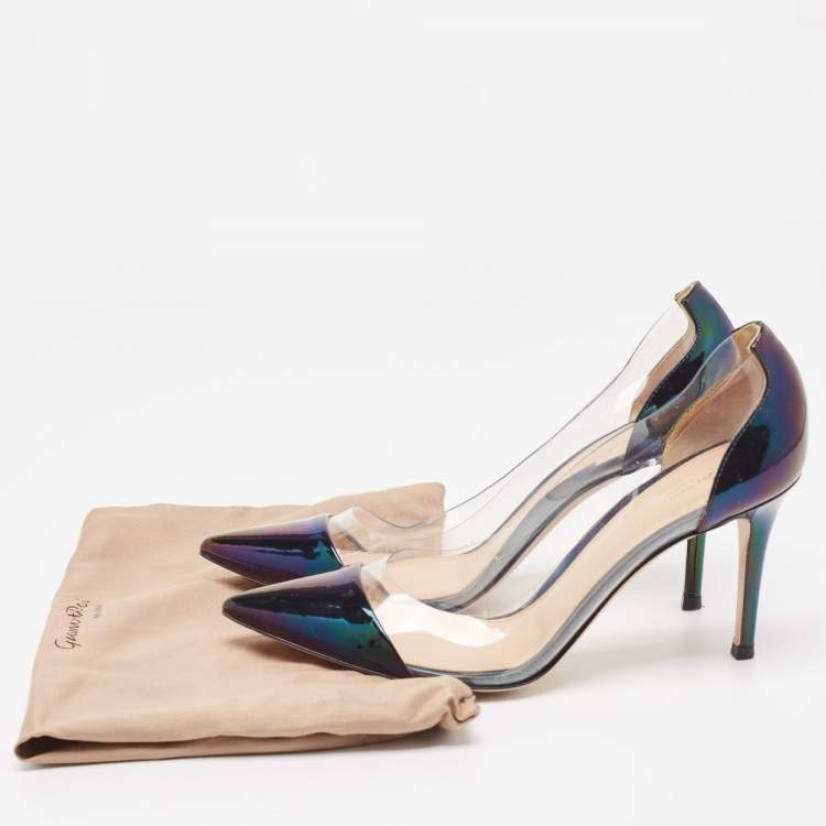 مملوكة مسبقًا Gianvito Rossi Metallic Iridescent Leather and PVC Plexi Pumps Size 38