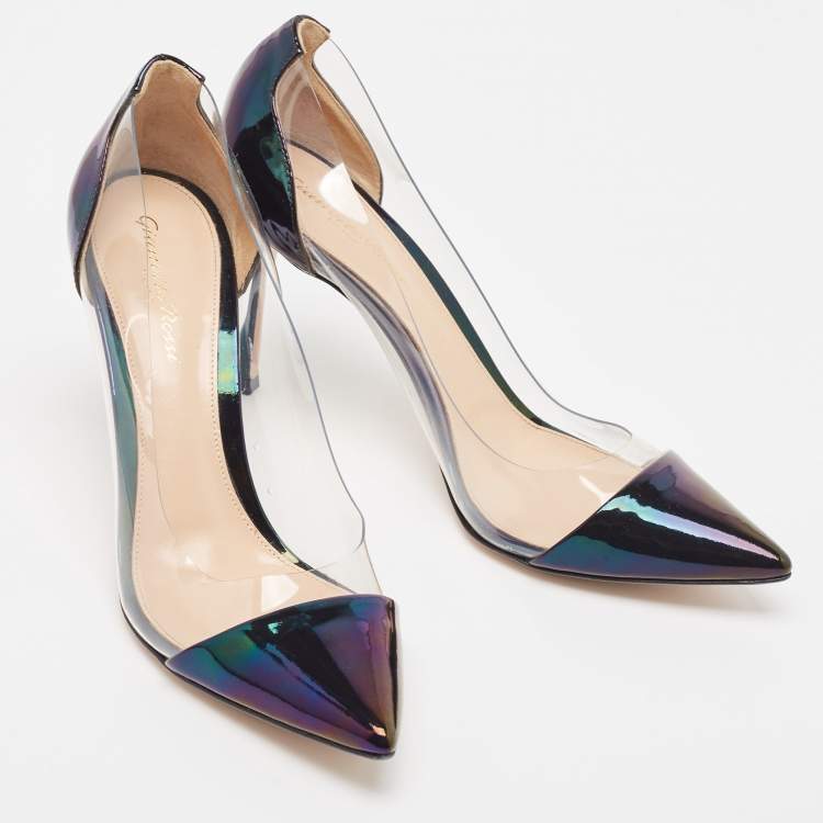 مملوكة مسبقًا Gianvito Rossi Metallic Iridescent Leather and PVC Plexi Pumps Size 38