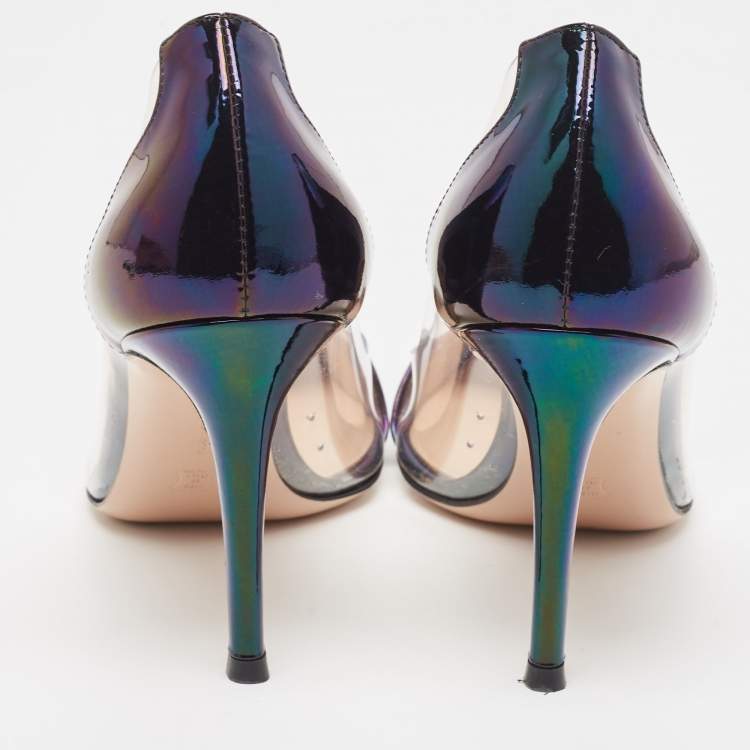 مملوكة مسبقًا Gianvito Rossi Metallic Iridescent Leather and PVC Plexi Pumps Size 38