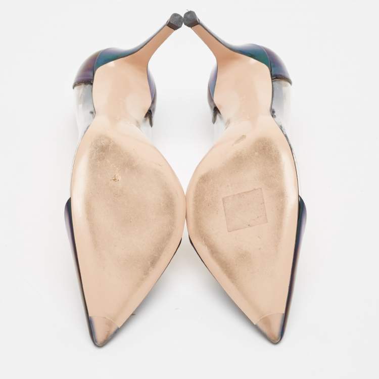 مملوكة مسبقًا Gianvito Rossi Metallic Iridescent Leather and PVC Plexi Pumps Size 38