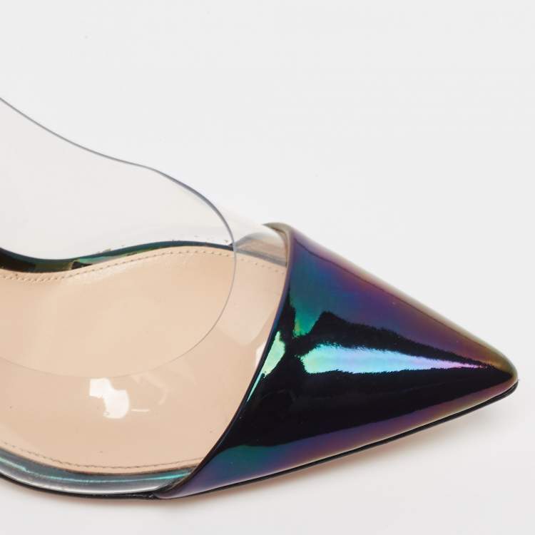 مملوكة مسبقًا Gianvito Rossi Metallic Iridescent Leather and PVC Plexi Pumps Size 38