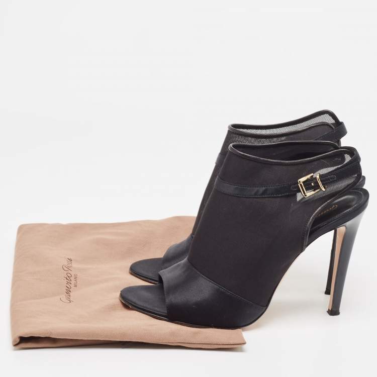 Pre Owned Gianvito Rossi Black Satin and Mesh Open Toe Cut Out Slingback Booties Size 40