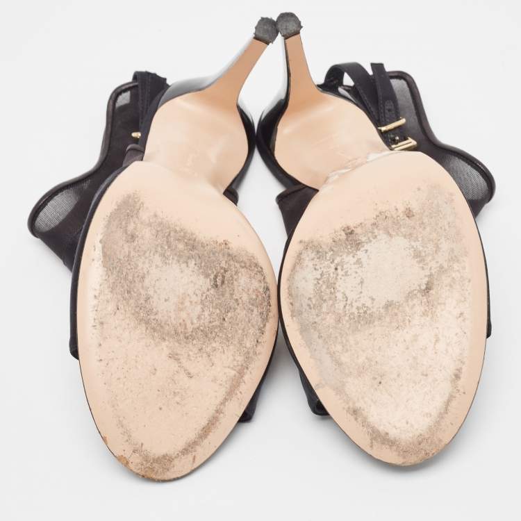 Pre Owned Gianvito Rossi Black Satin and Mesh Open Toe Cut Out Slingback Booties Size 40