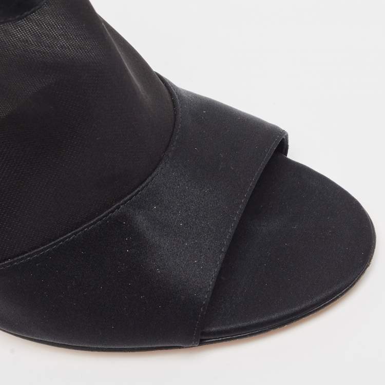 Pre Owned Gianvito Rossi Black Satin and Mesh Open Toe Cut Out Slingback Booties Size 40