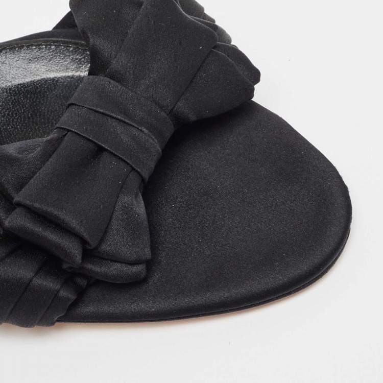 Pre Owned Gianvito Rossi Black Pleated Satin Bow Slide Sandals Size 41