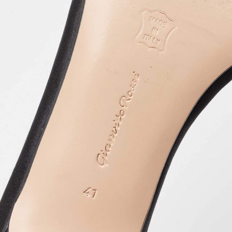 Pre Owned Gianvito Rossi Black Pleated Satin Bow Slide Sandals Size 41