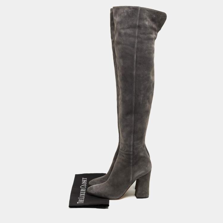 Pre Owned Gianvito Rossi Grey Suede Knee Boots Size 39