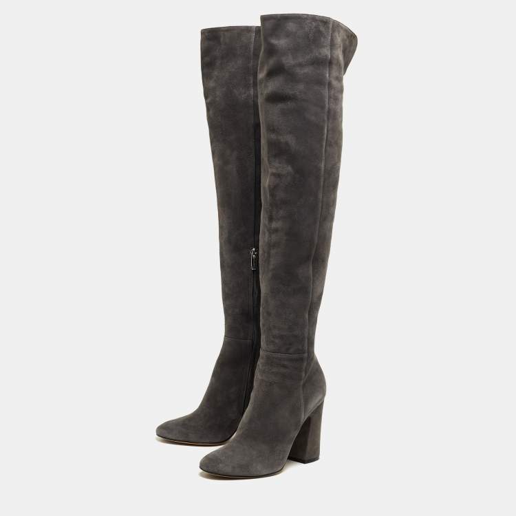 Pre Owned Gianvito Rossi Grey Suede Knee Boots Size 39