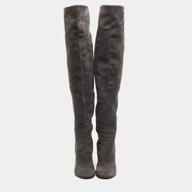 Pre Owned Gianvito Rossi Grey Suede Knee Boots Size 39