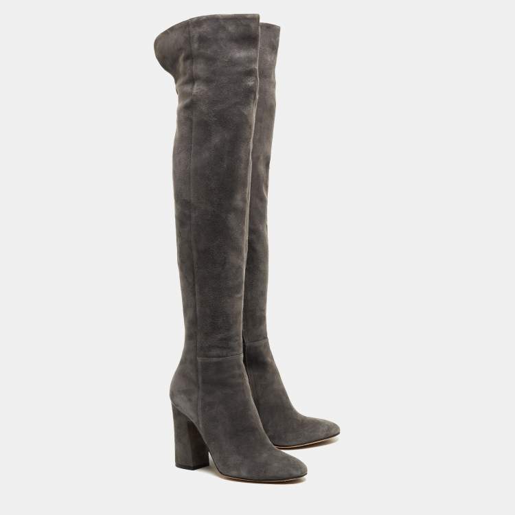 Pre Owned Gianvito Rossi Grey Suede Knee Boots Size 39