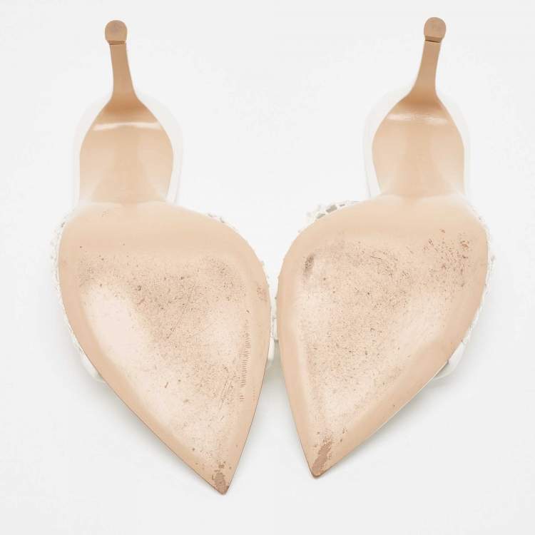 Pre Owned Gianvito Rossi White Mesh And Leather Honeycomb Open Toe Mules Size 39